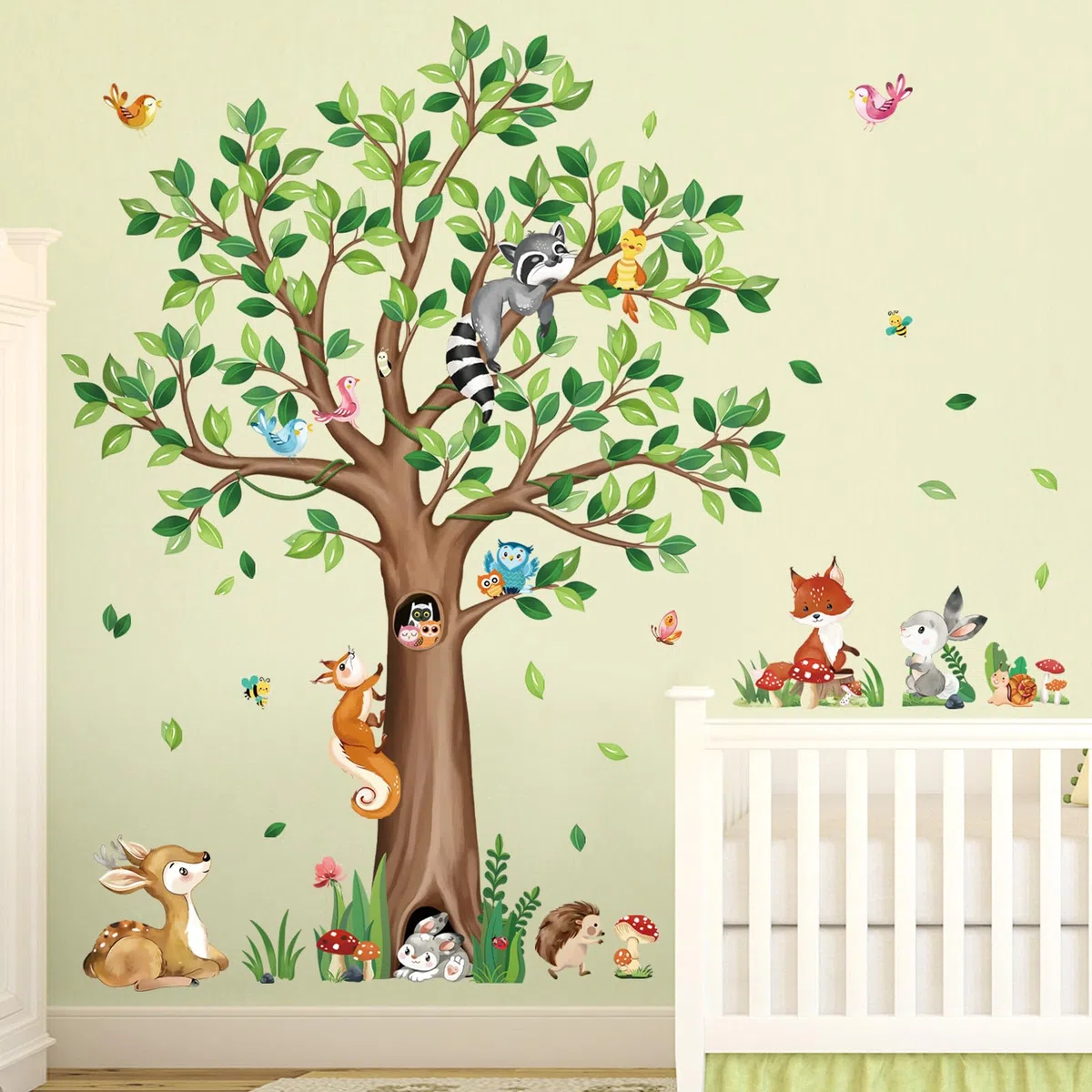 decalmile Adesivi Murali Albero Grande Animali del Bosco Adesivi da Parete Scoiattolo Volpe Cervo Decorazione Murale Camerette Bambini Asilo Nido Camera da Letto