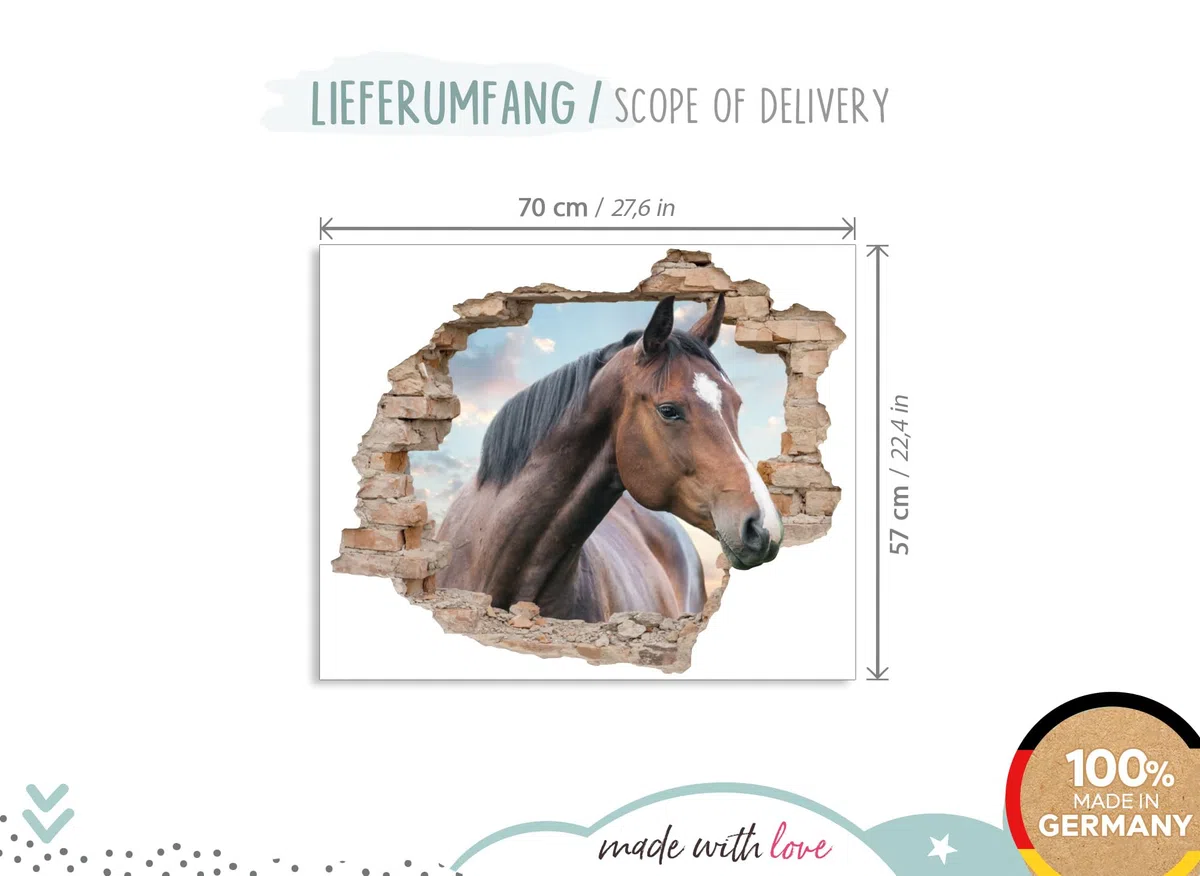 Little Deco DL627 - Adesivo da parete 3D, per cameretta dei bambini, motivo: cavallo, decorazione da parete, per camera dei giochi, cameretta dei bambini, adesivo da parete