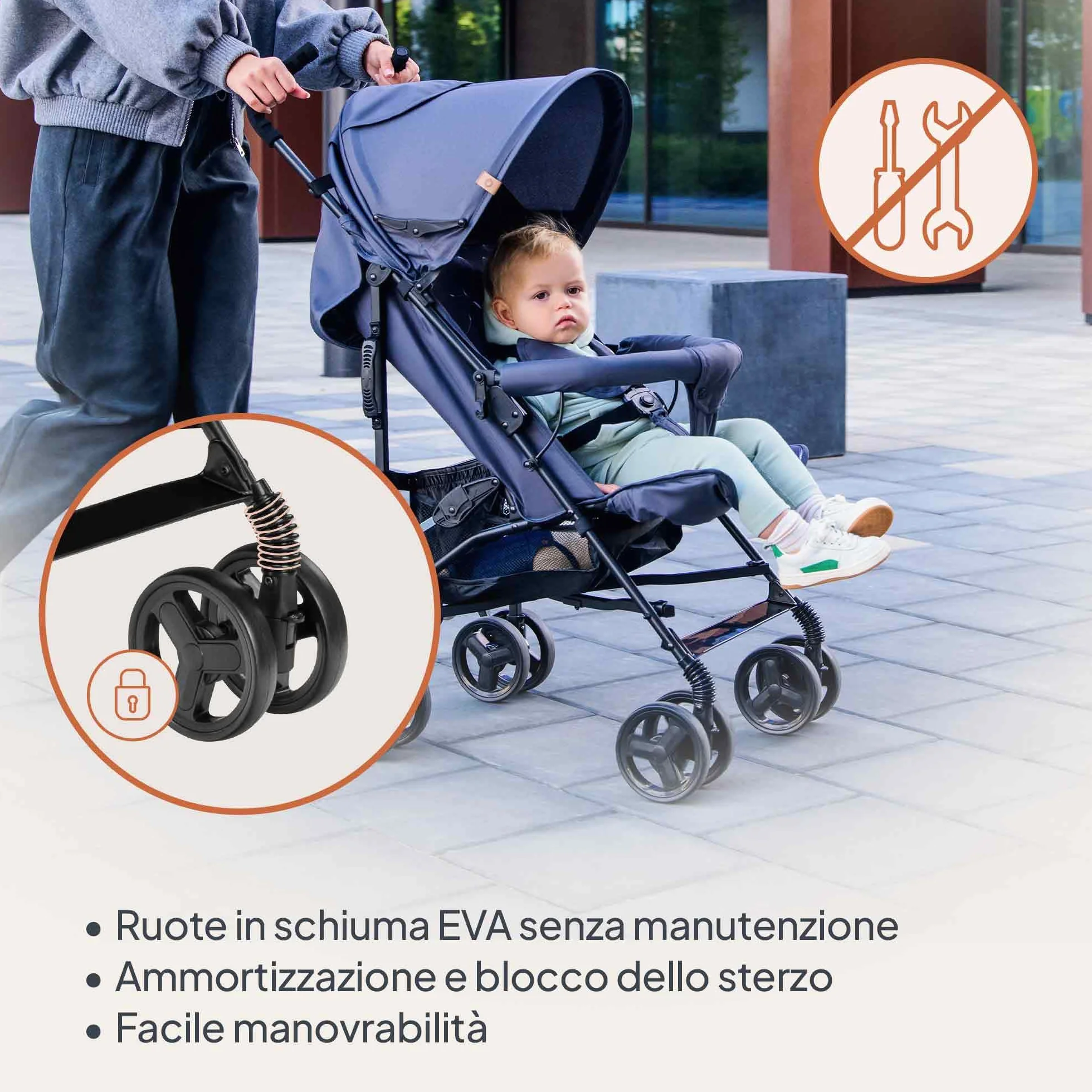 LIONELO ELIA Passeggino Leggero Pieghevole e Compatto da Viaggio per Bambini, Schienale Reclinabile Sdraiato, Cinture a 5 Punti, Cappottina UV e Grande Cestino Portaoggetti, 6-36 Mesi fino a 15 kg