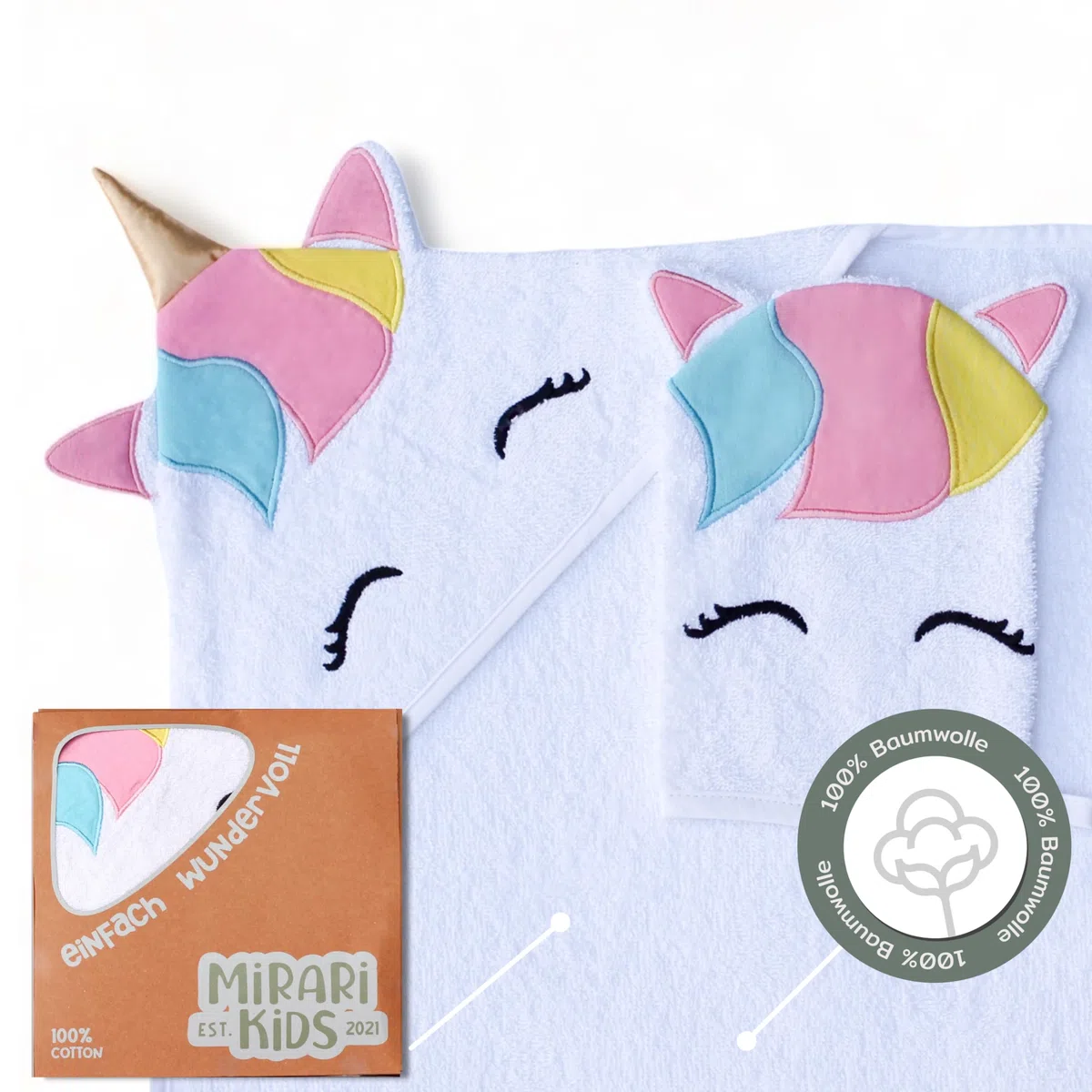 Asciugamano unicorno per bambini 0-3 anni – Asciugamano da bagno 80 x 80 cm con cappuccio e asciugamano – Asciugamano per bambini in morbido cotone – Asciugamano da bagno unicorno come