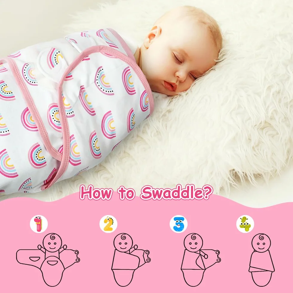 Coperta Neonato Swaddle, 3 Pezzi Sacco per il Sonno Ergonomico, Copertina Avvolgente Regolabile per Neonato, Morbido e Confortevole, Adatto per Neonati 0-3 Mesi