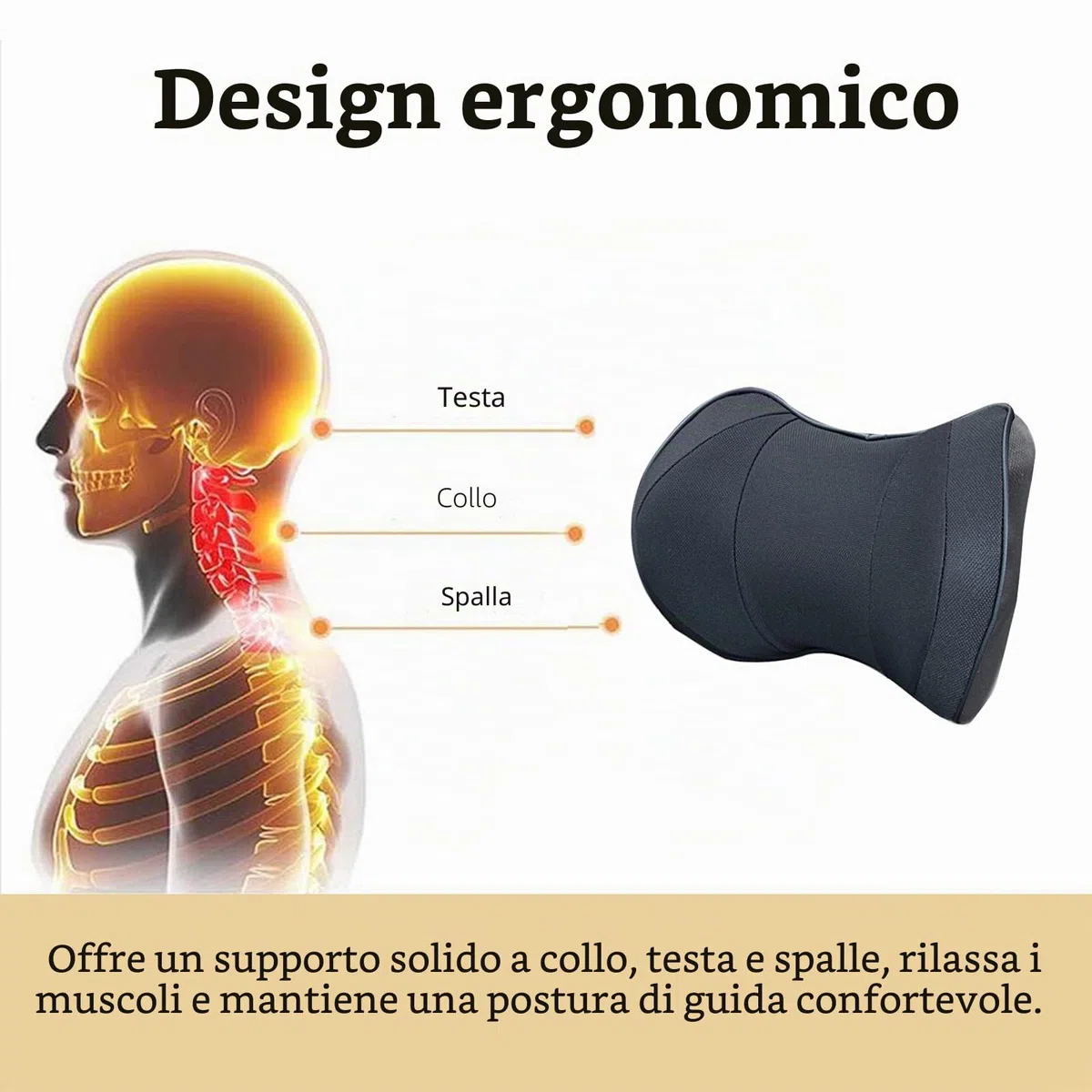 ZATOOTO Cuscino Auto Collo Pillow Memory Foam Supporto Testa Seggiolino Auto Per la Guida, Confortevole Traspirante, Nero