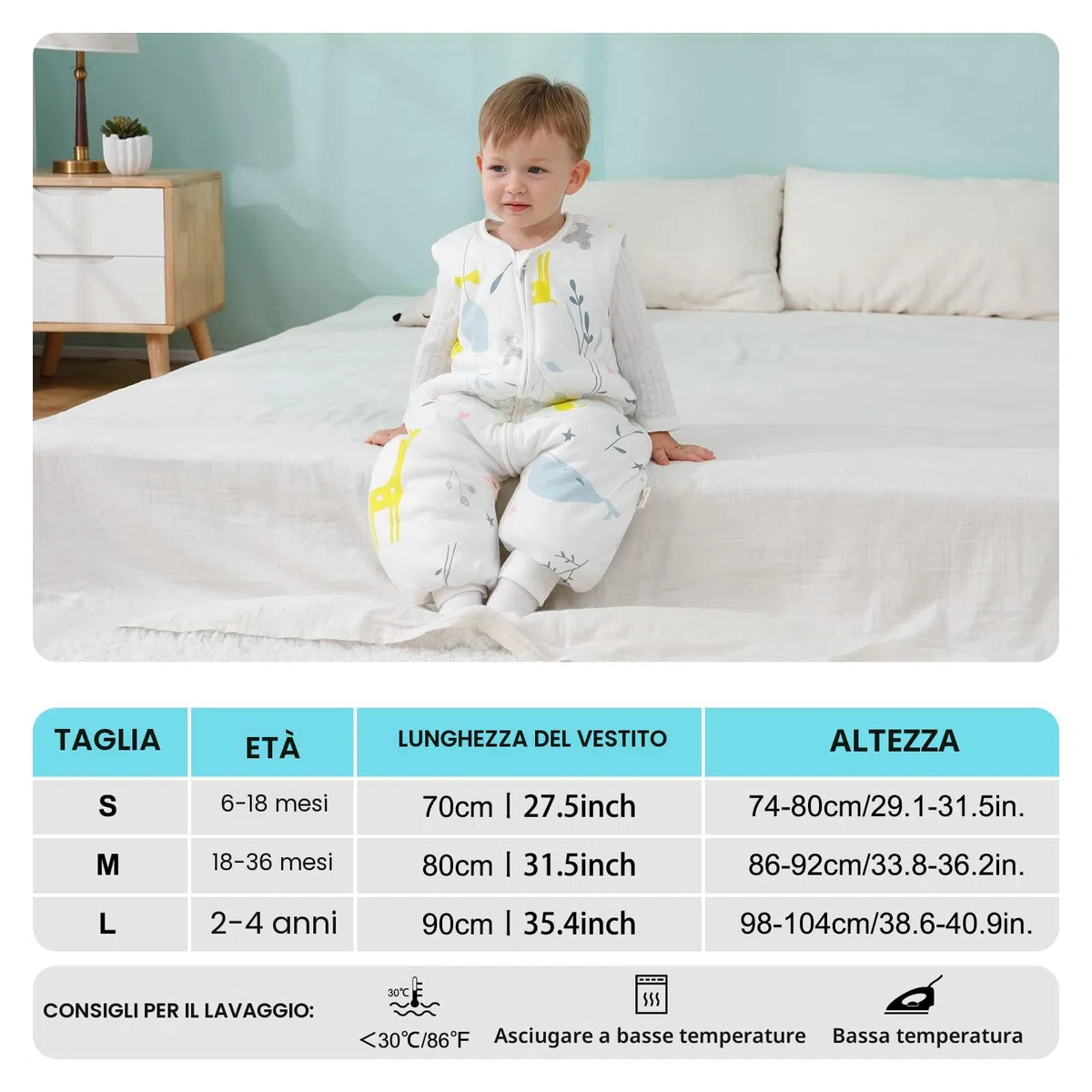 Mosebears Sacco Nanna con Piedini Invernale 2,5 Tog 18-36 Mesi Tutto l'anno Sacco Nanna in Cotone Traspirante per Neonati e Bambini