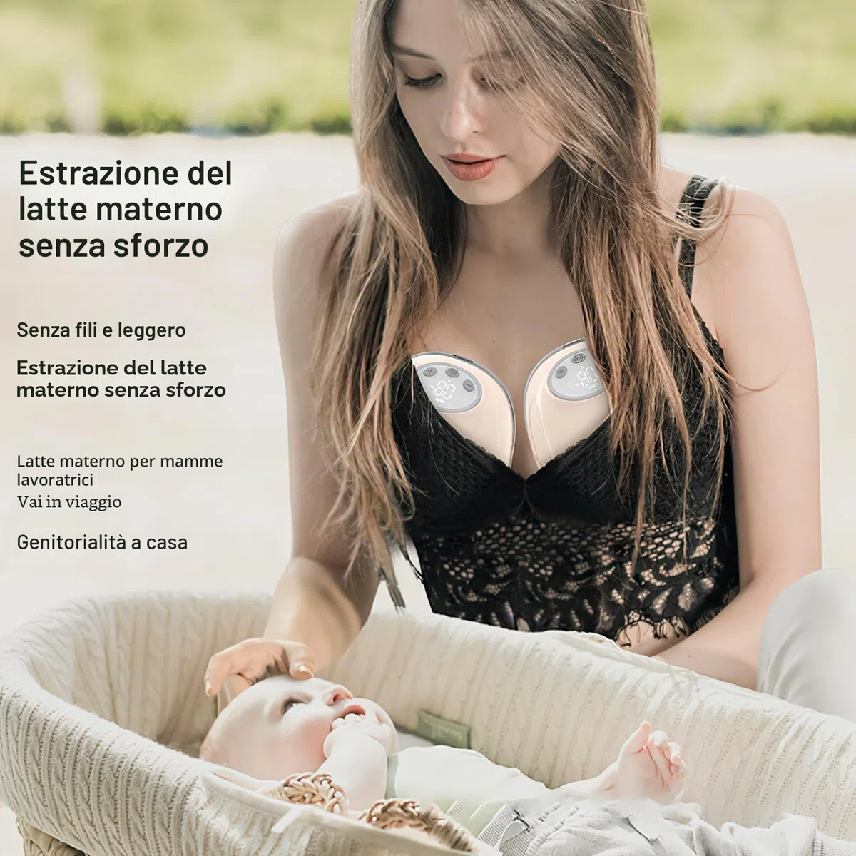 Tiralatte Elettrico, Tiralatte Portatile Ricaricabile 4 Modalità 12 Livelli Tiralatte a Basso Rumore Senza Mani con Adattatore per Pipette da 17/19/21mm