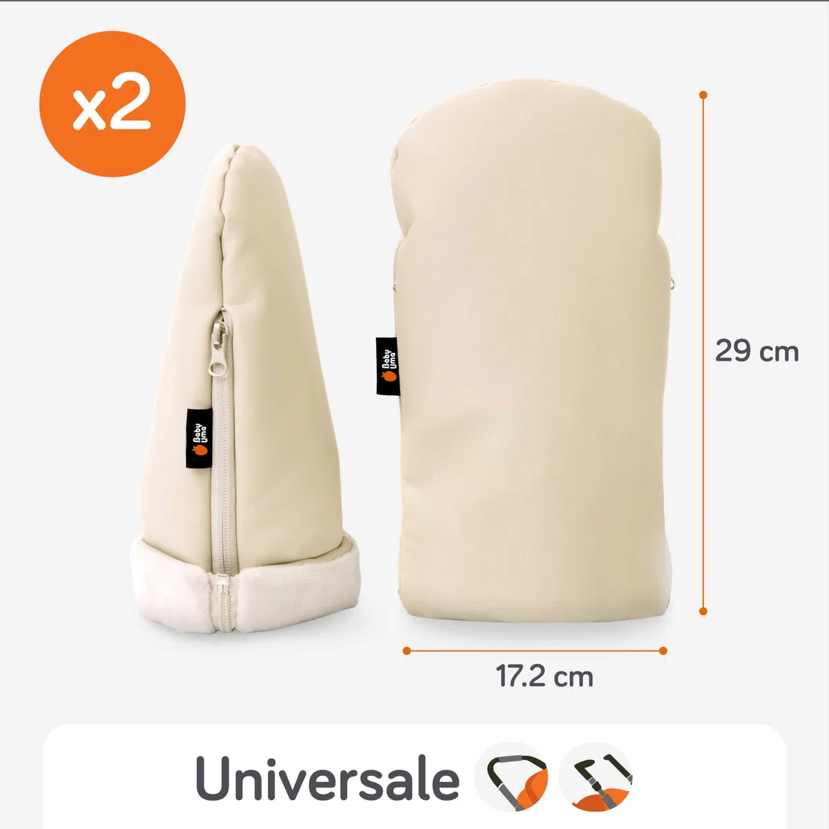 Baby Uma Guanti Passeggino Scaldamani – Guanti per Passeggino Inverno Imbottiti in Pile Ultra Morbido, Esterno in Ecopelle Impermeabile e Antivento, Universali con Cerniere Laterali (Beige)