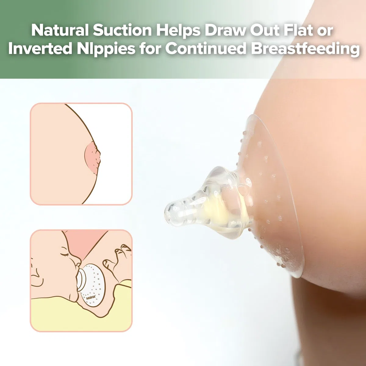 haakaa Nipple Shield Combo per neonati allattamento al seno, in silicone, per difficoltà durante l'allattamento, con borsa per il trasporto, base rotonda e ultra thin, 24 mm