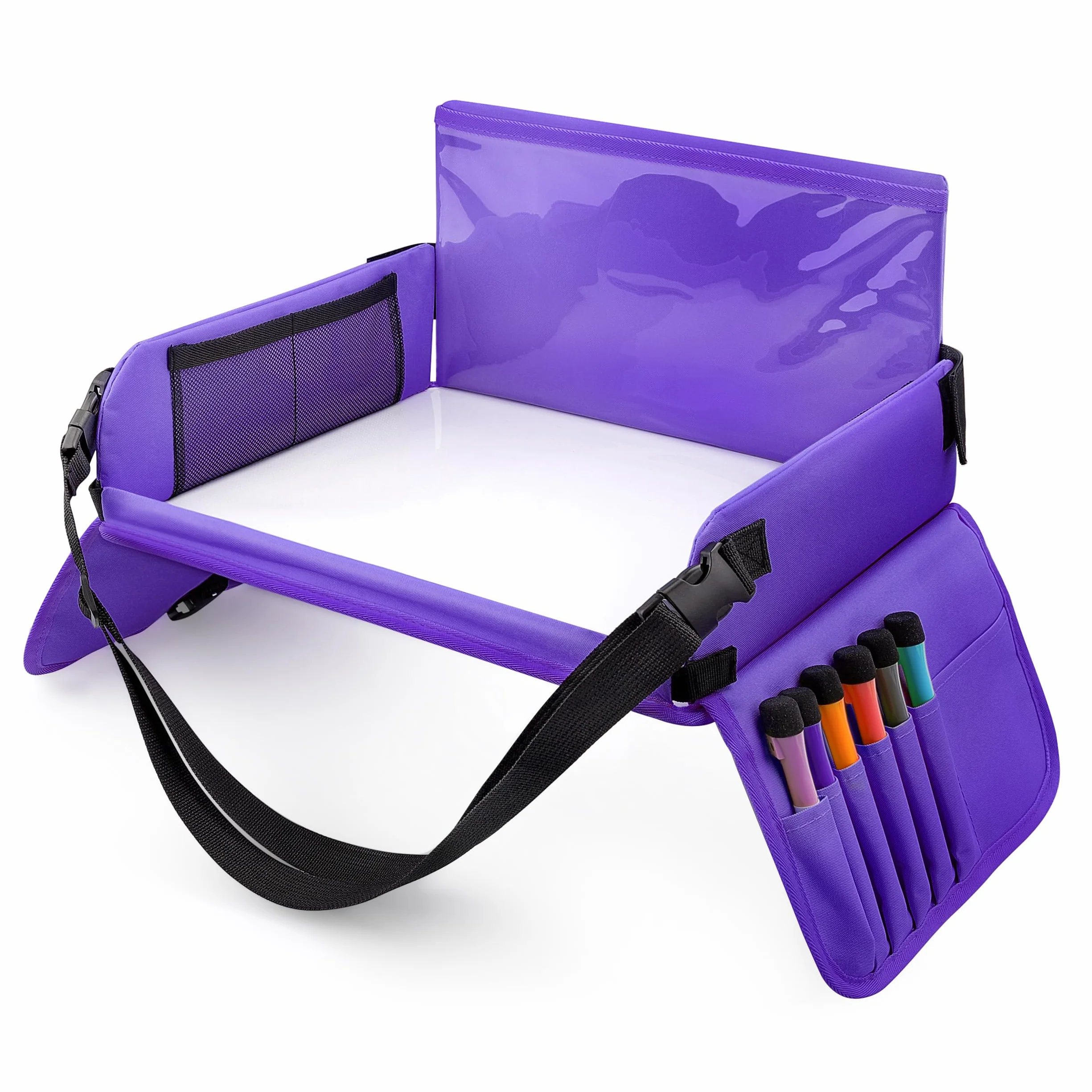 Vassoio da Viaggio per Bambini – Tavolino Auto per Bambini con 6 Pennarelli e 1 Custodia (Viola)