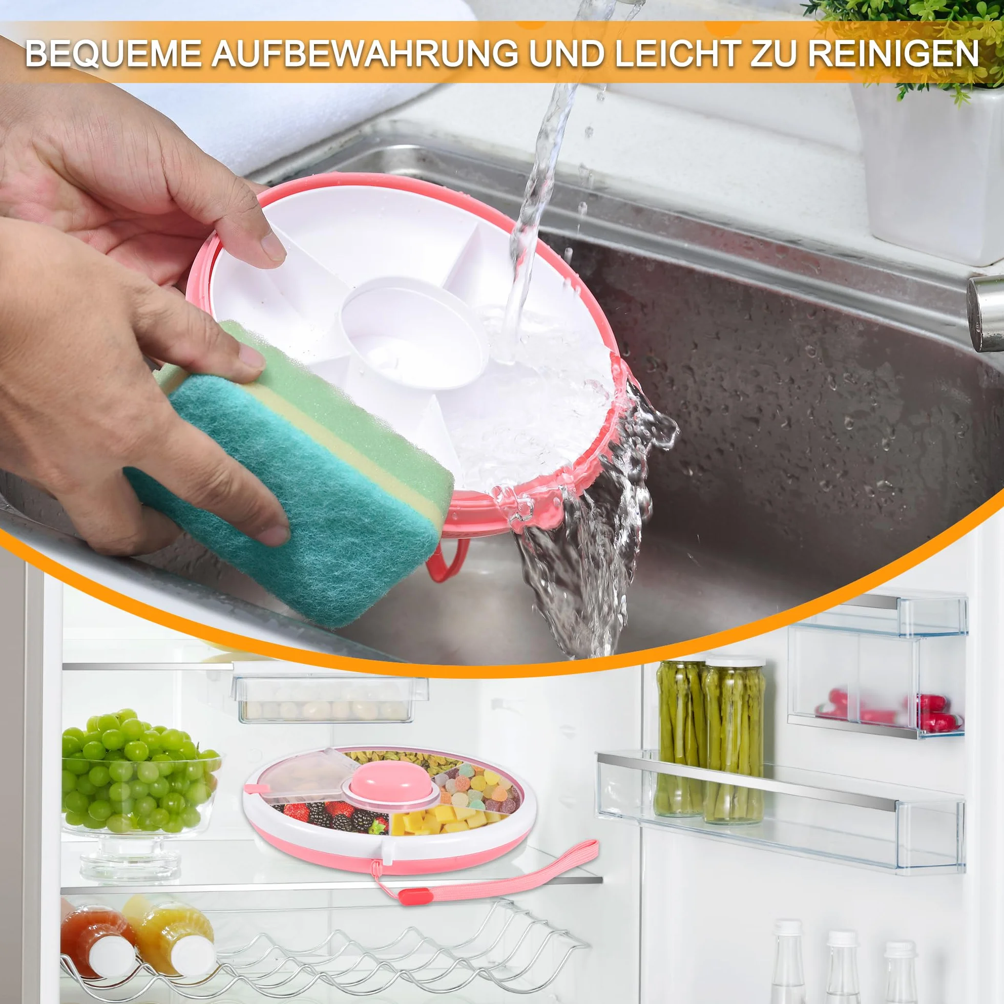Snack Spinner - Contenitore per snack per bambini, con scomparti, rotondo, riutilizzabile, per snack, melone, caramelle, frutta