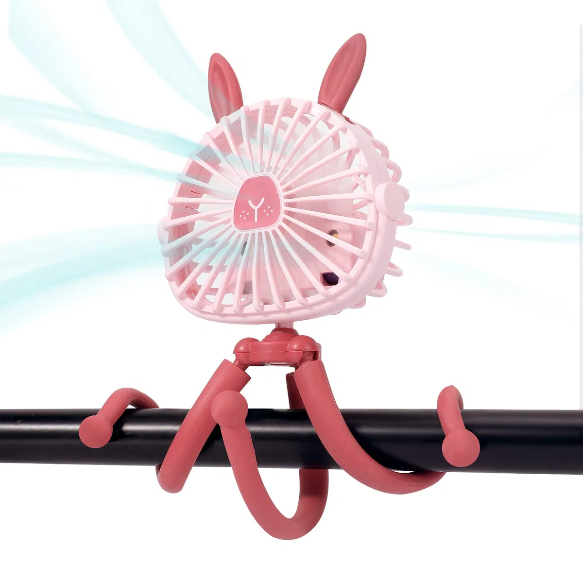 Ventilatore per Passeggino con Orecchie da Coniglio, Ventilatore da Scrivania Personale Ricaricabile con Luce LED,Ventilatore USB con Treppiede Flessibile per Tapis Roulant Passeggino Seggiolino Auto
