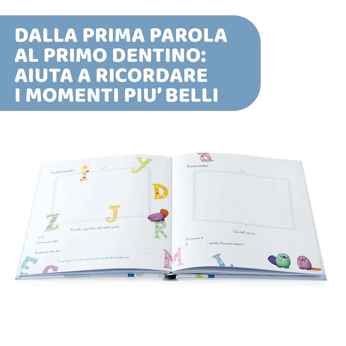 Chicco Libro Nascita Per Neonati E Bambini, Album dei Ricordi, Diario Con Spazi Per Note E Fotografie, Azzurro, ‎27.5x25x3 cm, Idea Regalo