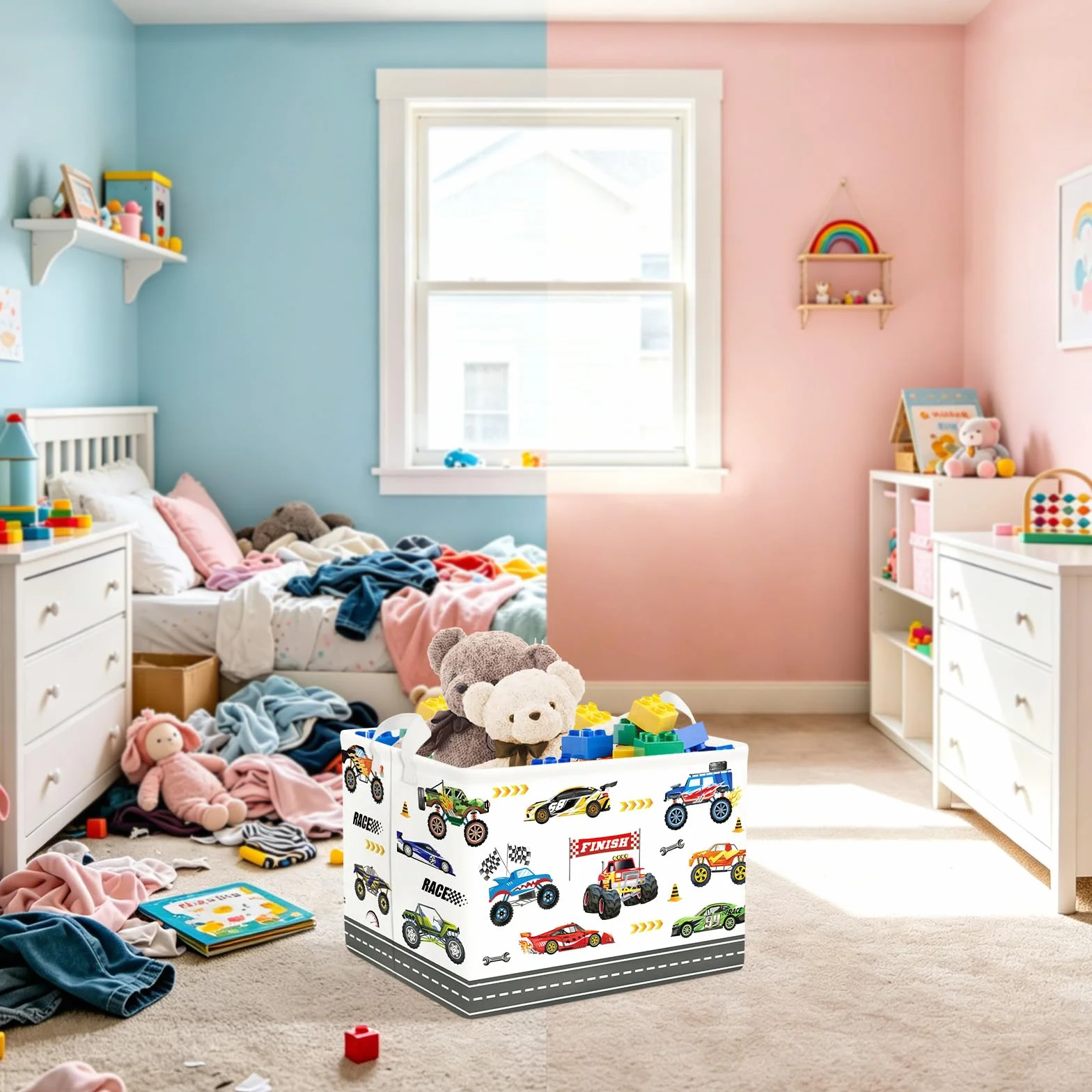 Clastyle Ceste Biancheria Bambini Auto Cestino Giocattoli Vestiti Impermeabile per Ragazzo Cestino Portaoggetti per Bagno Cameretta Bucato, Camion Mostruoso, 40x30x30 cm