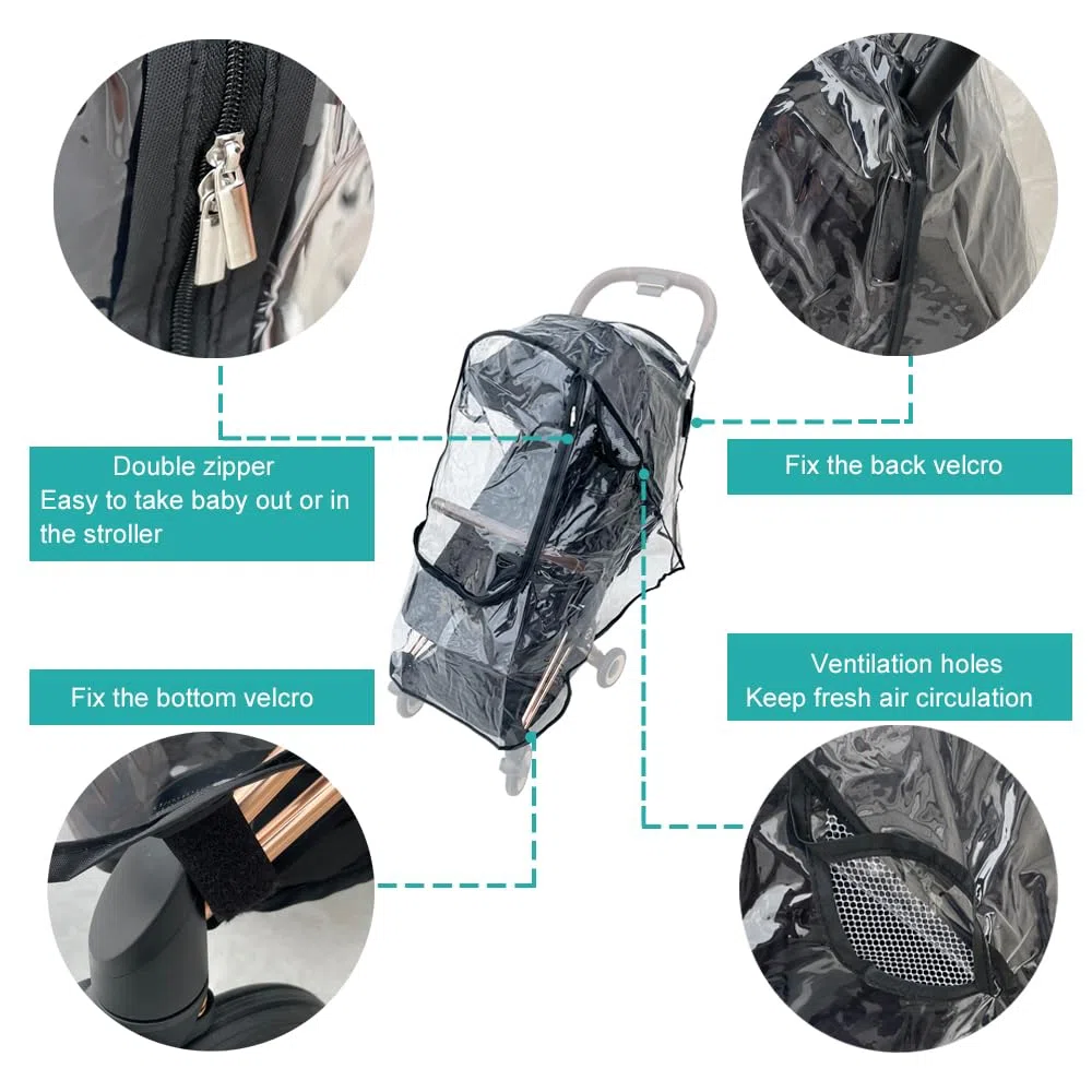 Copertura Antipioggia per Passeggino Compatibile con Cybex (Coya, Eezy Twist, Libelle), Antivento, Materiale EVA Trasparente, Grande Finestra Anteriore