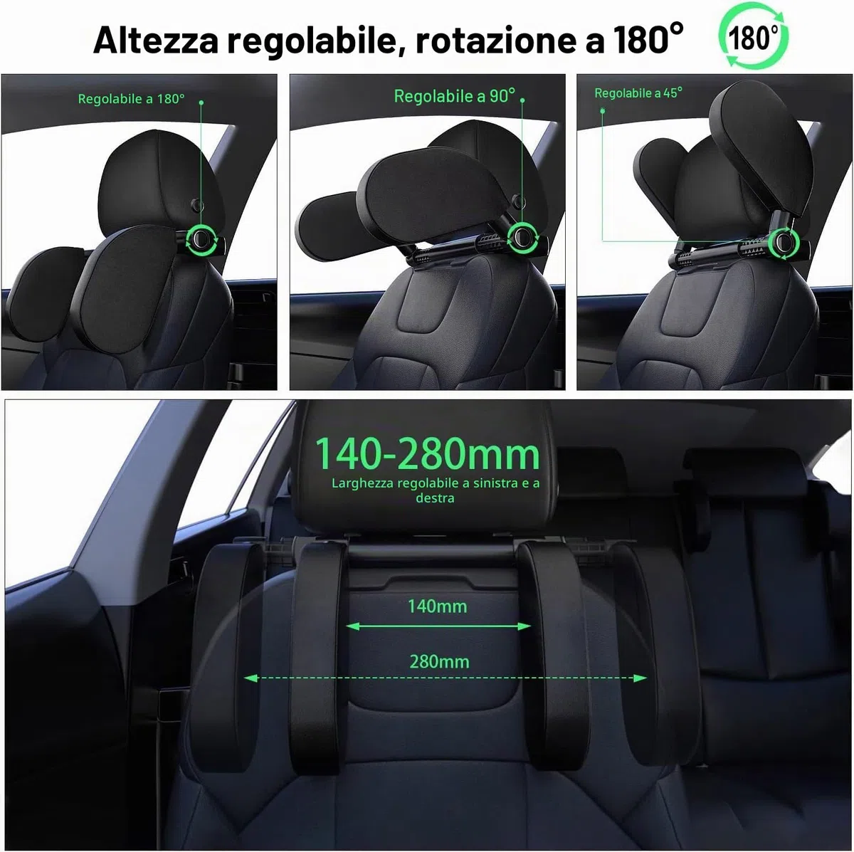 Poggiatesta per Auto per Bambini, Cuscino per Poggiatesta per Auto, Cuscino per Seggiolino Auto, Supporto per Collo Staccabile Retrattile Cuscino