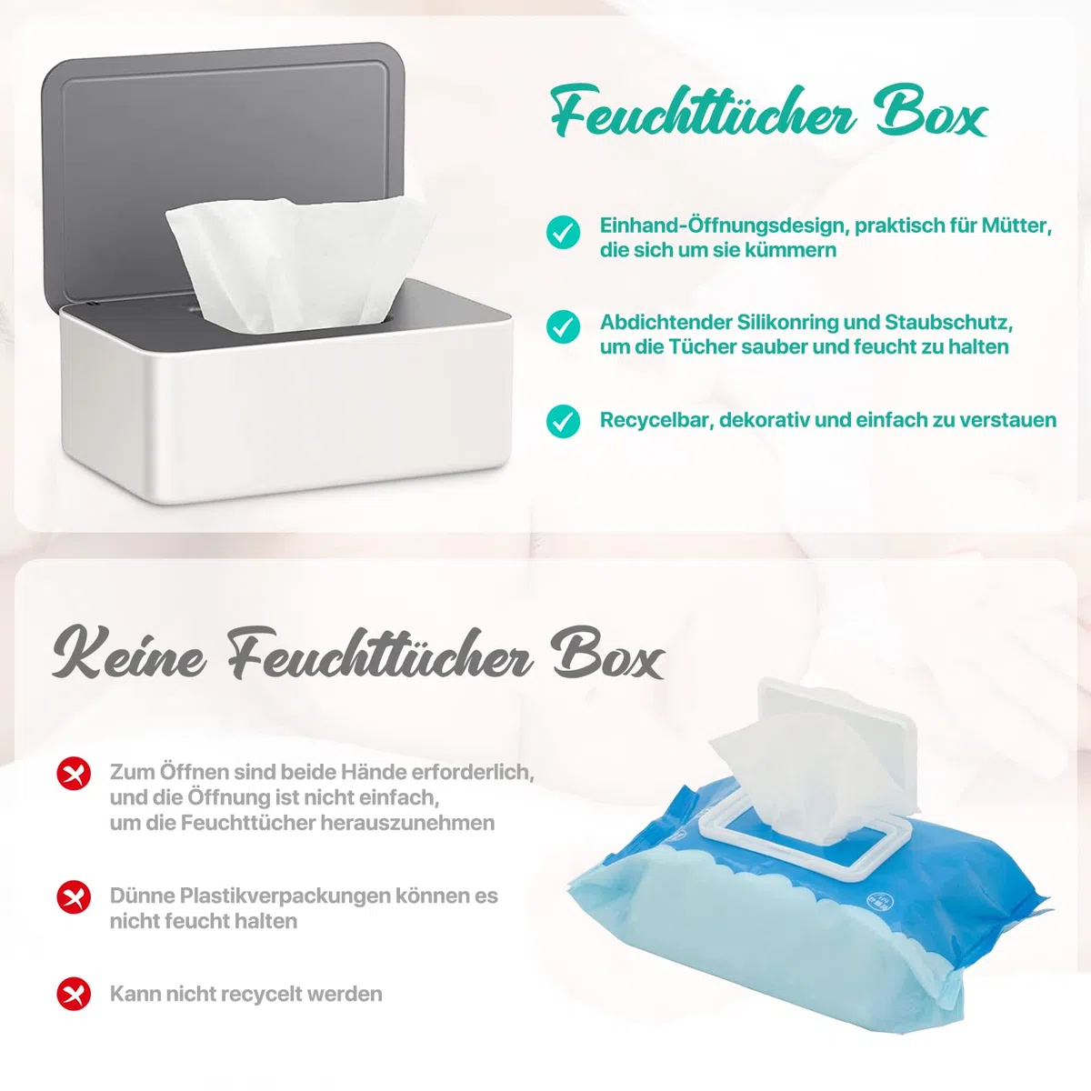 2 pezzi porta salviette umidificate neonato e 4 pezzi sacchetto per salviette, per mantenere le salviette umide, antiscivolo, facile da aprire e chiudere per il bagno