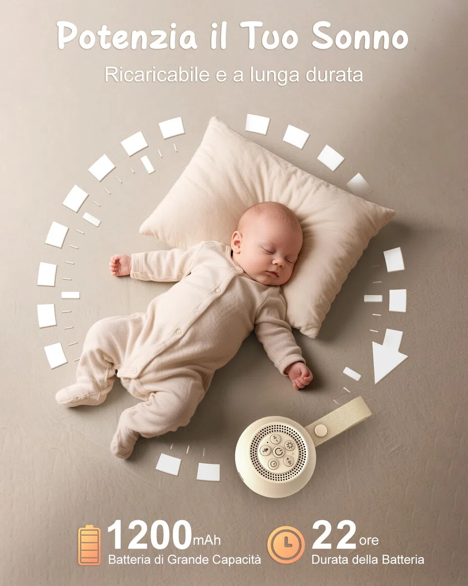 Babacom Macchina Rumori Bianchi per Neonato e Adulti con Registrazione Vocale, 15 Suoni Rilassanti e Luci Notturne, Rumore Bianco Ricaricabile USB-C con Memoria e 3 Timer Sonno per Dormire, Asili Nido