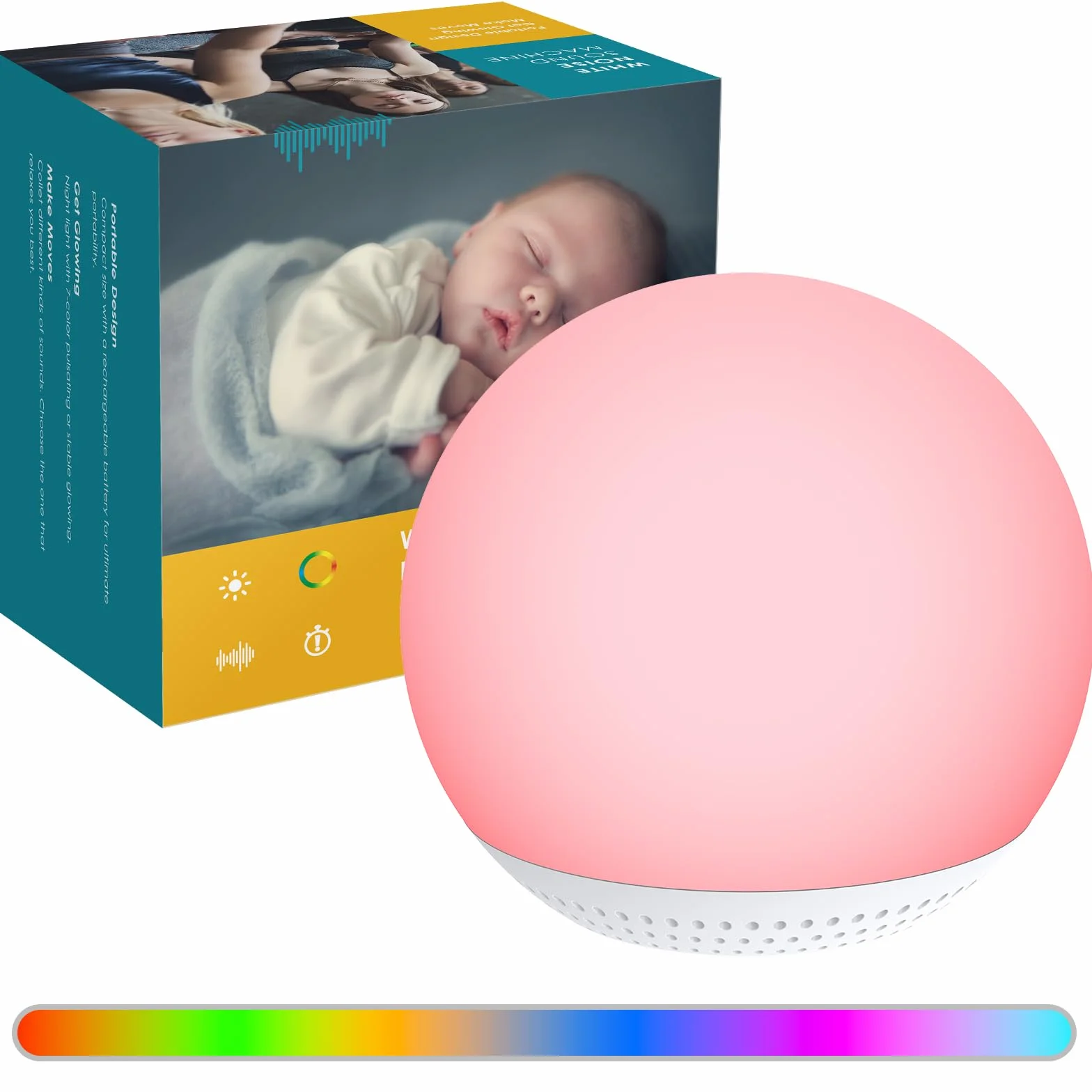 HOMGEN 2IN1 Macchina Rumore Bianco con 24 Suoni Macchina Rumore Bianco Neonato Portatile Luce Notturna White Noise Machine Succhietto con Timer per il Sonno