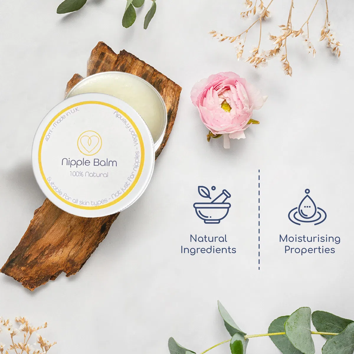 First Days - Balsamo per capezzoli 100% naturale (40 ml) in barattolo grande, non solo per capezzoli! Prodotto orgogliosamente nel Regno Unito Vegan Friendly