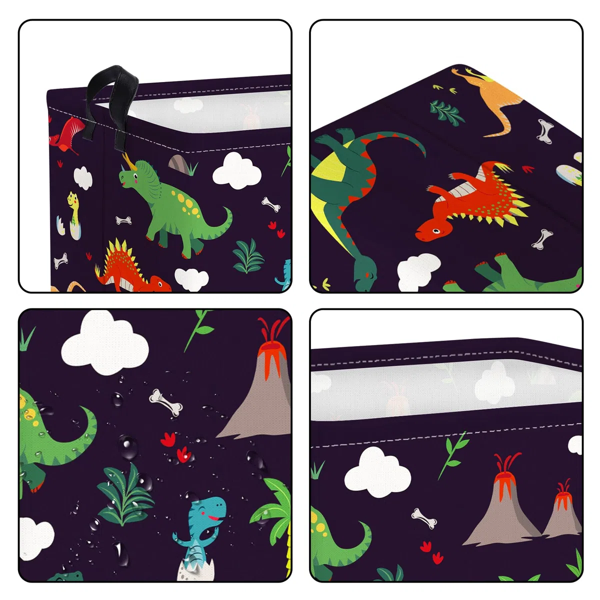 Clastyle Cestino Portaoggetti Dinosauro Triceratopo Albero Vulcano Ceste per la Biancheria Nero Giocattoli Rettangolare per Camera dei Bambini, 40x30x30 cm