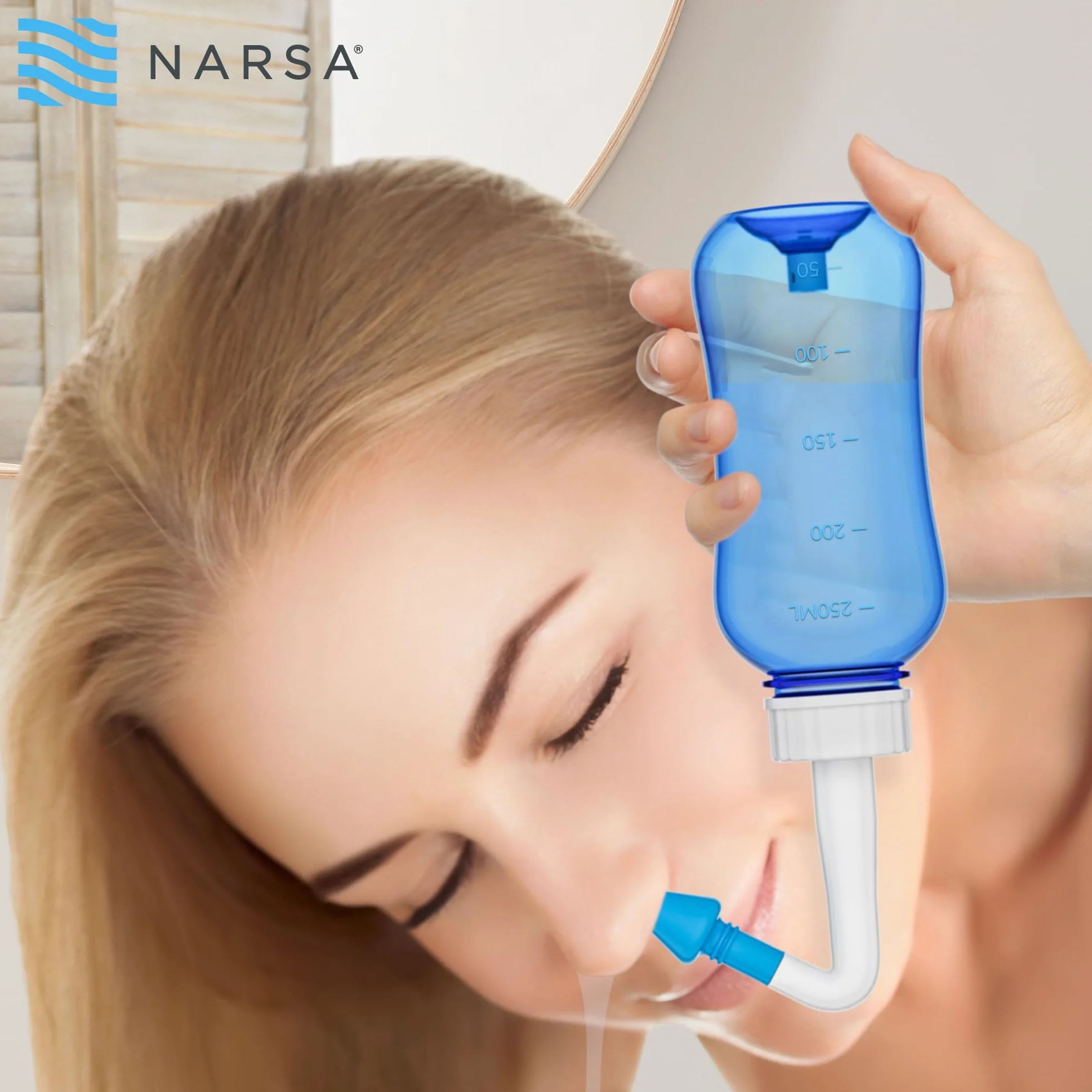NARSA Doccia Nasale con 30 x Sale ∙ Lavaggio Nasale Adulti e Bambini ∙ Vasetto da Pulizia Nasale Premium
