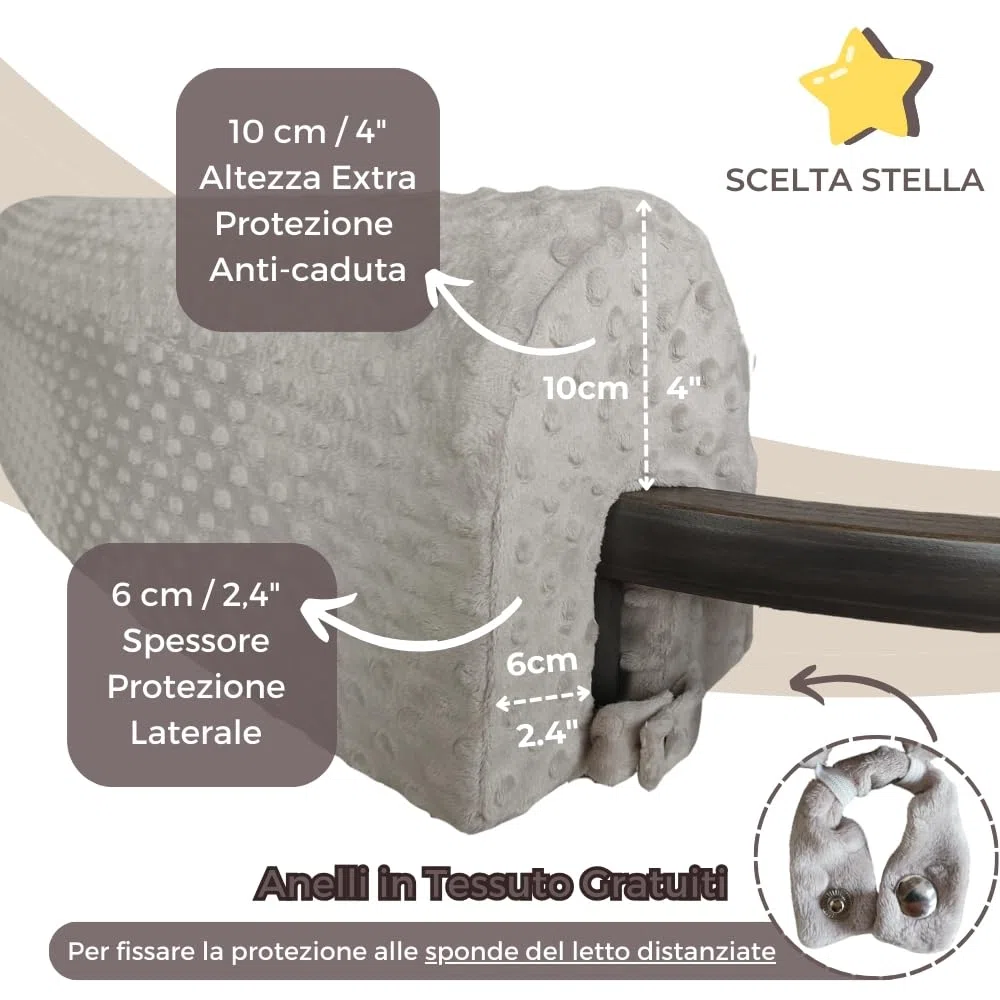 Wonder Space Paracolpi per sponde letto per bambini - Imbottitura paracolpi per sponda di protezione - Anticollisione | Altezza aumentata | Prevenzione cadute | Sicurezza migliorata (90cm, Grigio)
