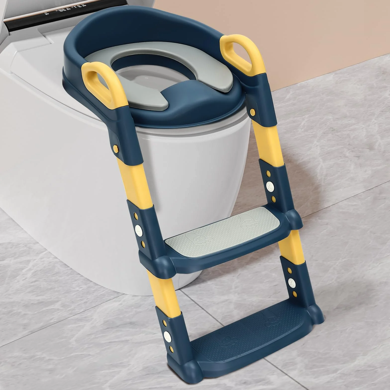 Sedile WC con scala per bambini, sedile WC a gradini per bambini, trainer per WC, scala per WC per bambini, altezza regolabile, blu