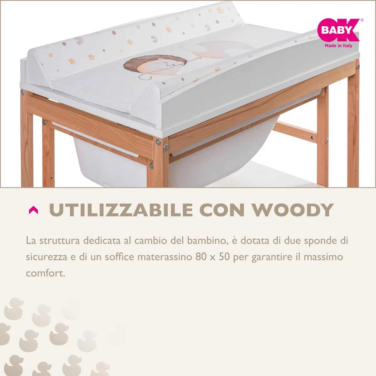 OKBABY Fluffy - Materassino Fasciatoio Soffice e Sicuro con Sponde Laterali, Facile da Pulire, Compatibile con Fasciatoio Woody - 80x50 cm - Bianco