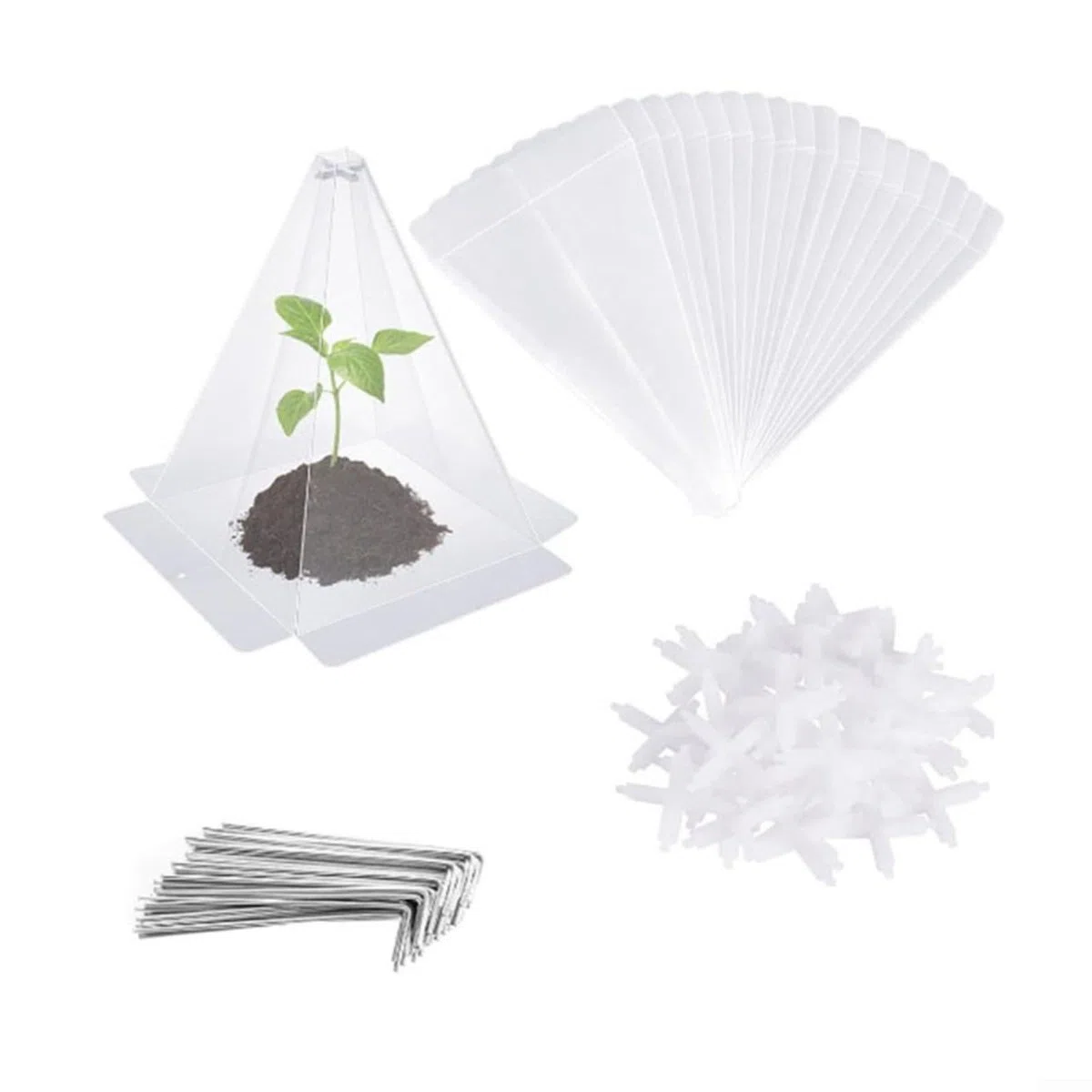 Confezione da 80 campane da giardino per piante, in PVC trasparente con paletti, protezioni per serre per verdure, erbe, fiori contro il gelo, animali, intemperie, 30 x 20 cm (20 set)