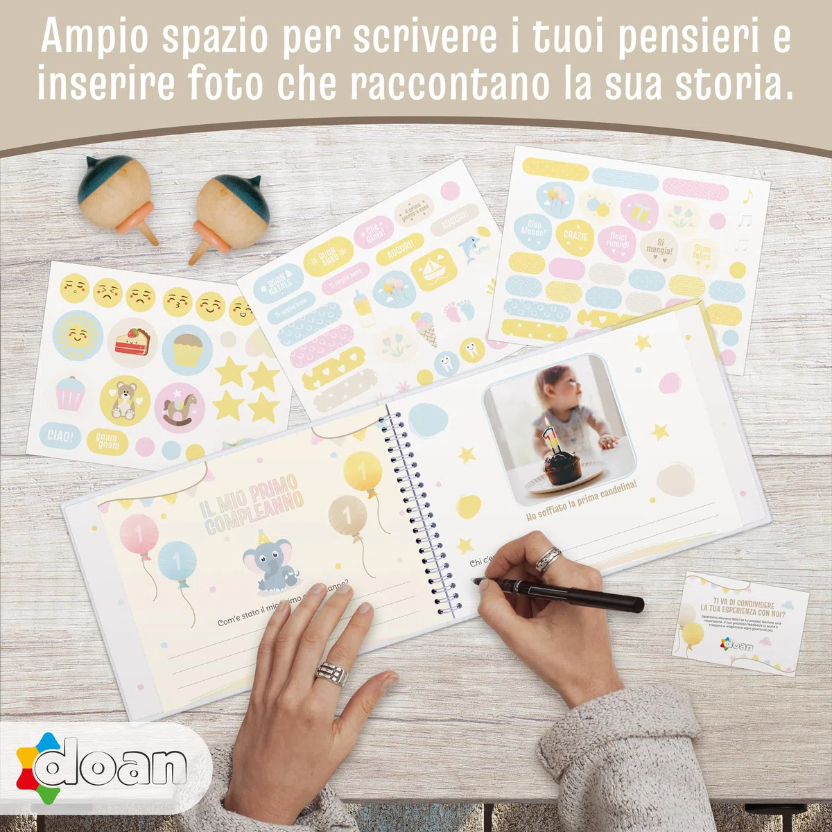 Doan Album Nascita Bambina e Bambino con 60 Pagine e Tanti Adesivi Divertenti e Colorati - Libro dei Ricordi Neonato Ideale per Regalo Nascita Bimba e Bimbo