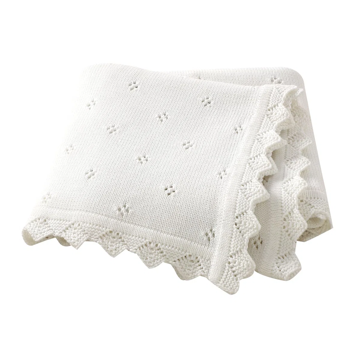 Hadetoto Coperta per neonati, 100% cotone, lavorata a maglia, idea regalo per neonati, 100 x 80 cm, colore: bianco