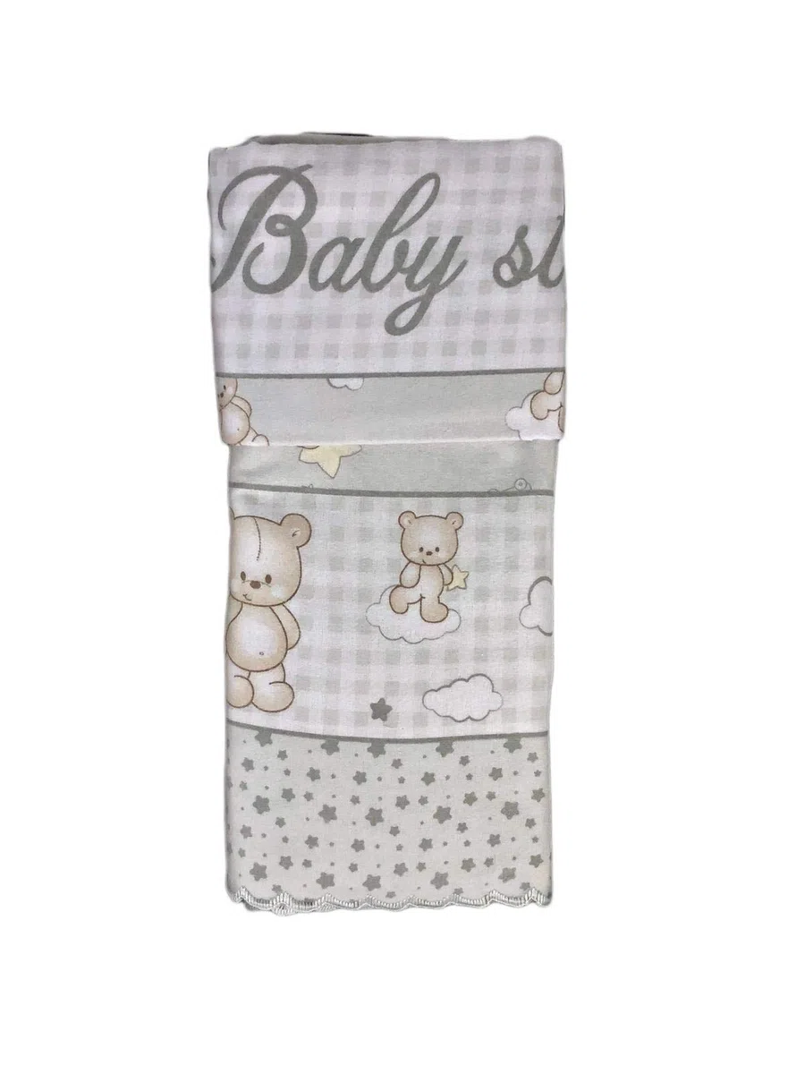 T&R BABY Coppia Lettino Flanella Stampato smerlata Compose' 3 Pezzi 0659 Grigio -