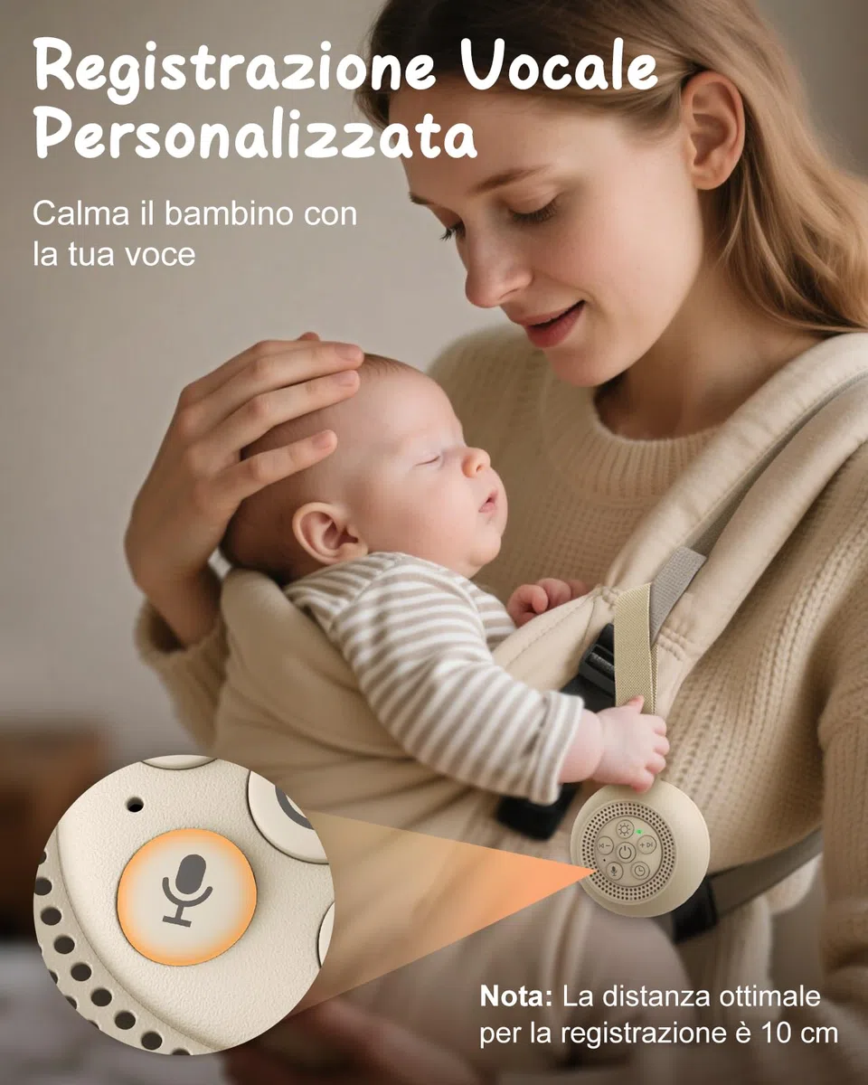 Babacom Macchina Rumori Bianchi per Neonato e Adulti con Registrazione Vocale, 15 Suoni Rilassanti e Luci Notturne, Rumore Bianco Ricaricabile USB-C con Memoria e 3 Timer Sonno per Dormire, Asili Nido