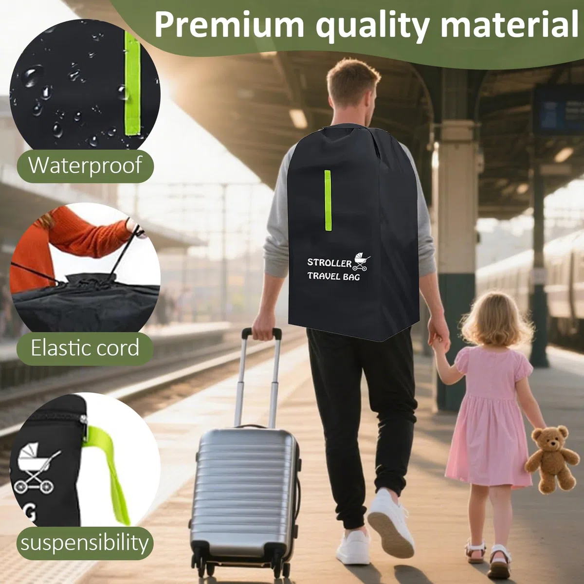 Borsa da viaggio per passeggino per aereo, copertura impermeabile per passeggino con tracolla, grande borsa a quadri per passeggino per aereo