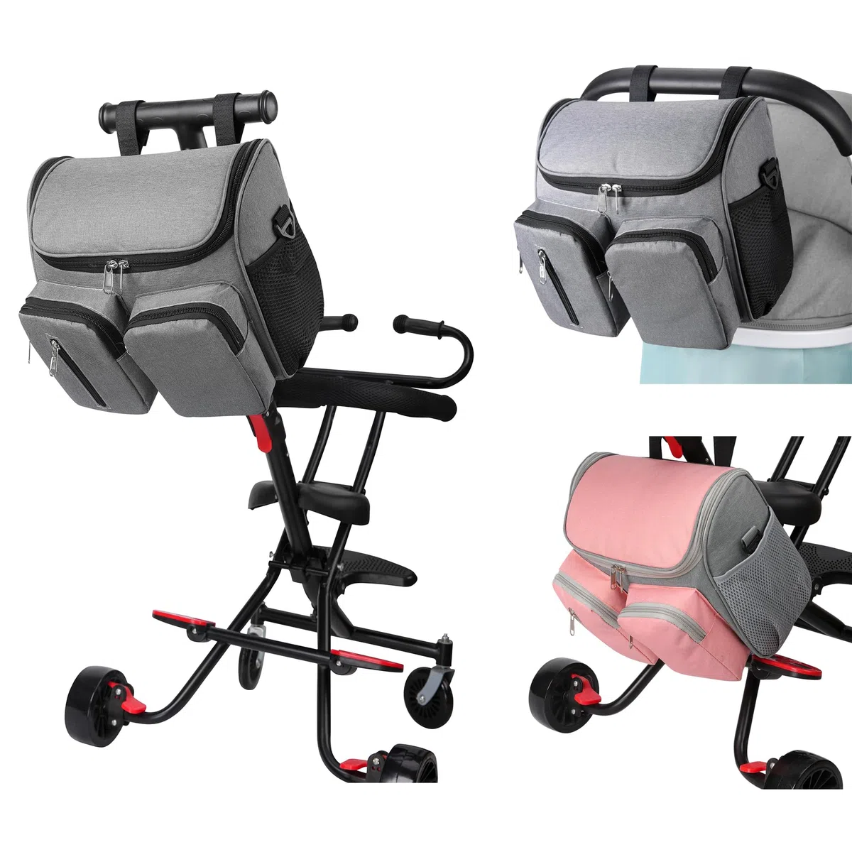 Organizer per Passeggino,Borsa Multifunzione per Passeggino,Utilizzabile Come Borsa a Tracolla Con Tracolla Regolabile,Grande Capacità per Gli Oggetti Essenziali del Bambino(2411-Nero)