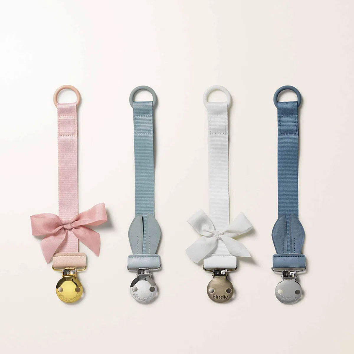 Elodie Details Confezione da 2 Catenelle Porta Ciuccio in Tessuto e Clip in Acciaio Inossidabile, per Bimbo e Bimba, Anello Universale in Silicone - Powder Pink/Soft Terracotta
