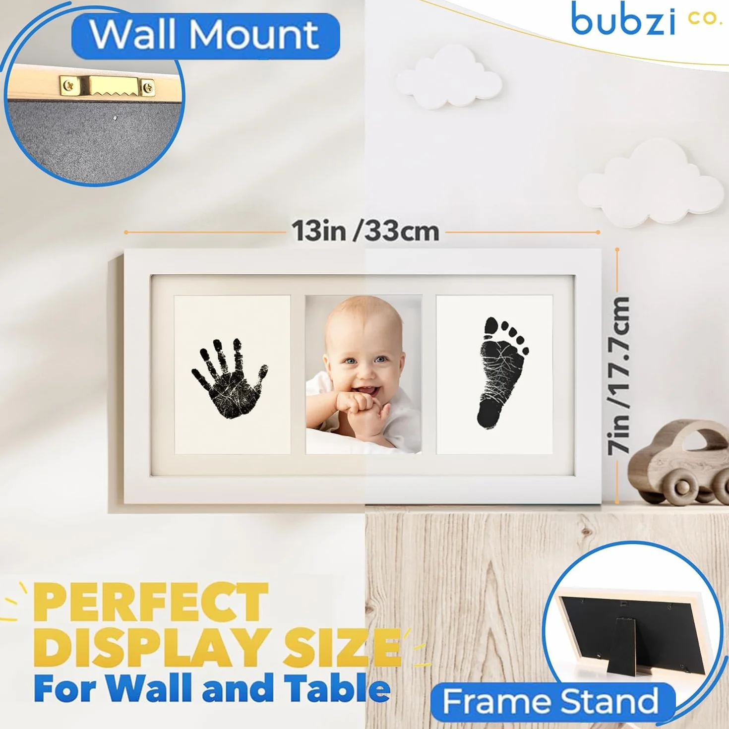 Bubzi Co Bellissimo kit per impronte di mani e cornici per foto per neonati e ragazzi (White)