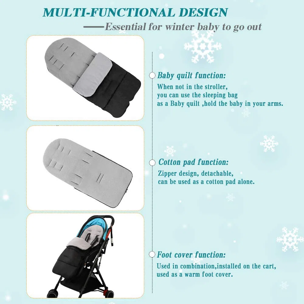 auvstar Sacco Passeggino Universale, Coprigambe Passeggino Universale 3 in 1 Passeggino Tappetino Coprigambe Passeggino Bunting Bag Impermeabile Antivento Freddo Staccabile (Grigio)