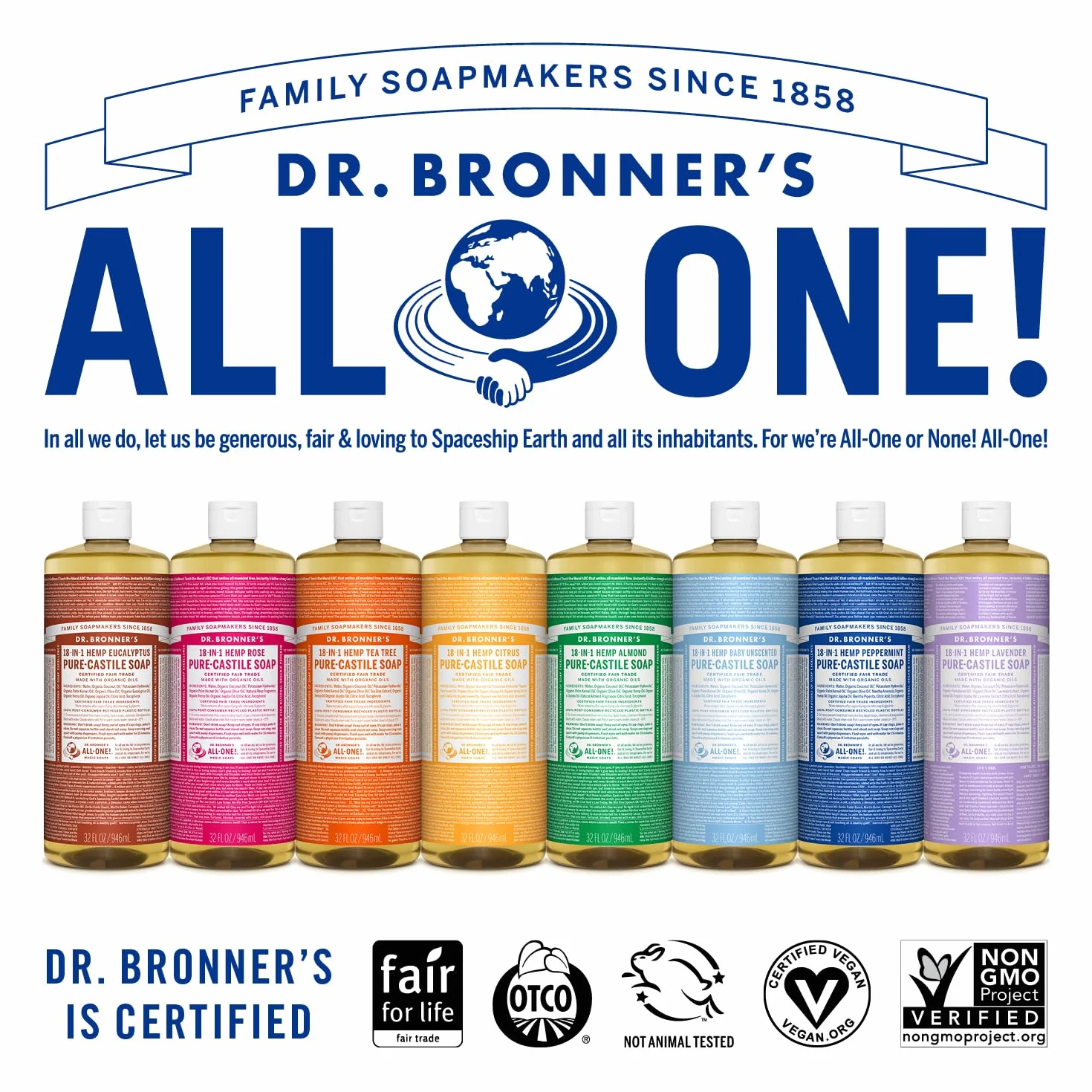 Dr. Bronner's Sapone Liquido Bio senza profumo 945 ml