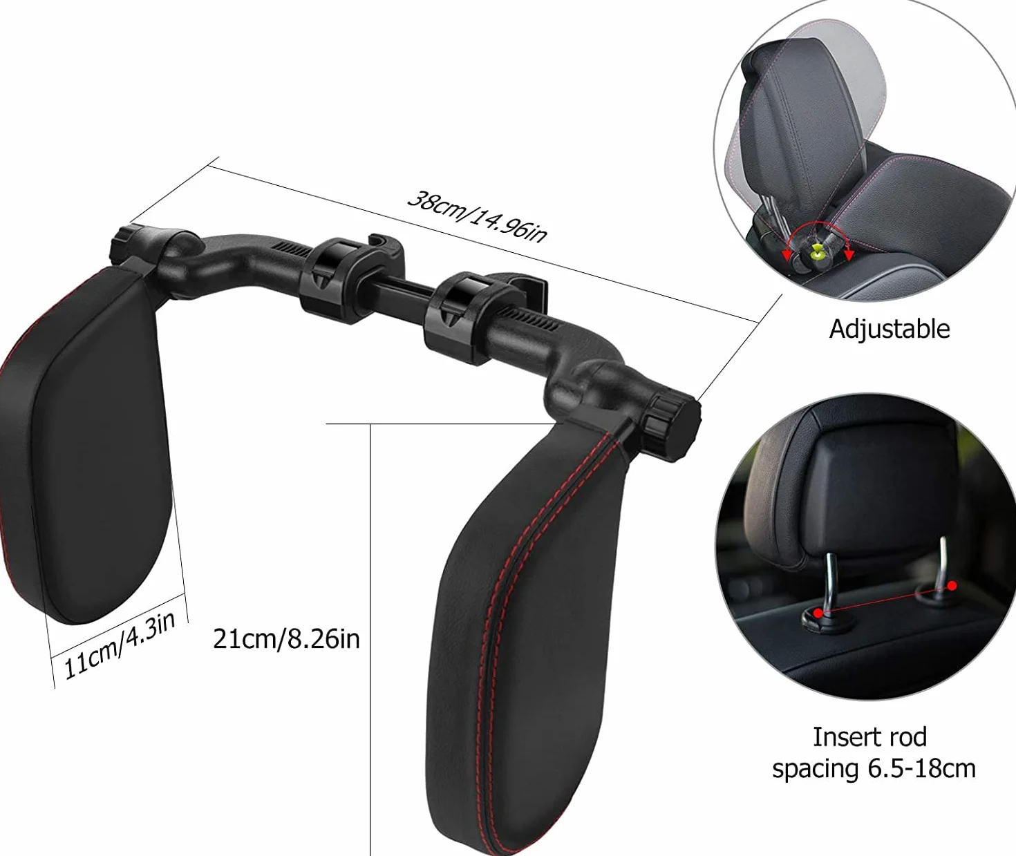 Poggiatesta Auto, Cuscino Poggiatesta per Auto, Poggiatesta da Viaggio Collo Auto Protezione Collo in Pelle con Memory Foam con Barra Scorrevole Regolabile per Seggiolino Bambini Adulti