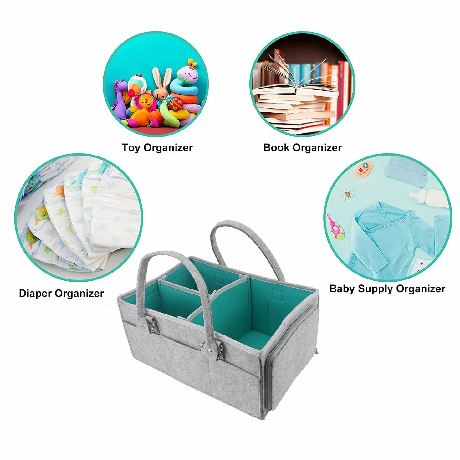 Cestino Portaoggetti per Neonati, Borsa in Feltro Baby Diaper Caddy Porta Pannolino Organizzatore con Scomparti, Portatile Fasciatoio Nursery Cestini Sacchetto per Salviette Doccia Neonato