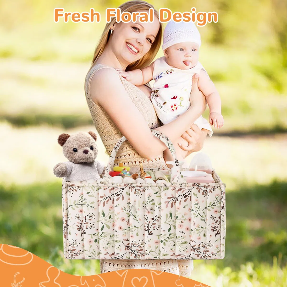Organizer Pannolini Neonato, Cestino Porta Pannolini con Scomparti Rimovibili, Basket Bambino per Pannolinie salviette, Borsa Cambio Neonato, Cesta Porta Oggetti per Prodotti del Neonati