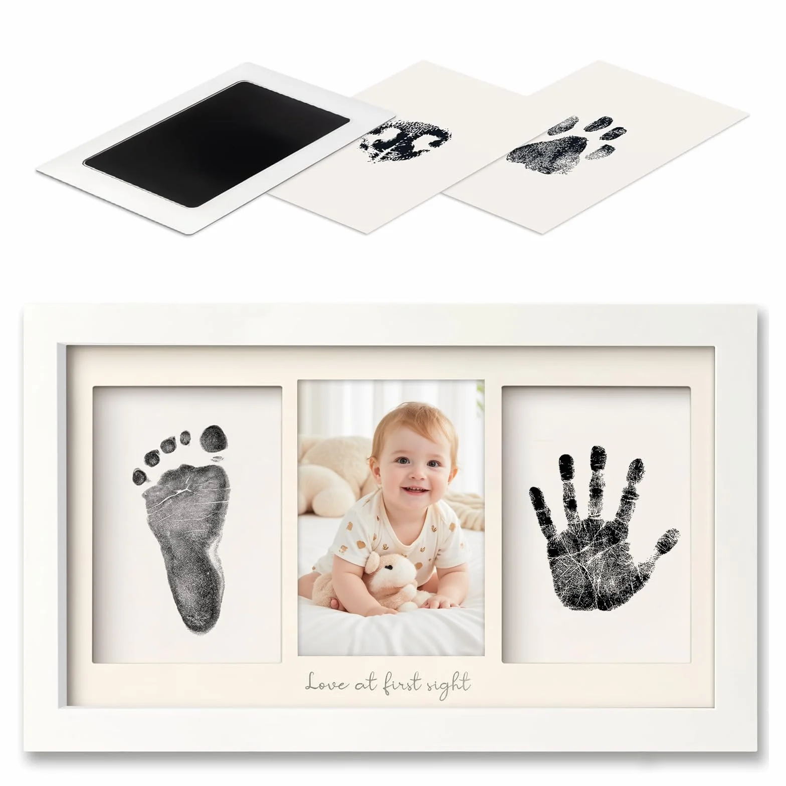 PANYI Cornice Impronta Mani e Piedi Neonati Kit Impronte Neonato Include 1 Tampone per Inchiostro e 3 Schede per Timbri con Istruzioni Adatto per Neonati, Regalo Battesimo Bimbo, Baby Shower