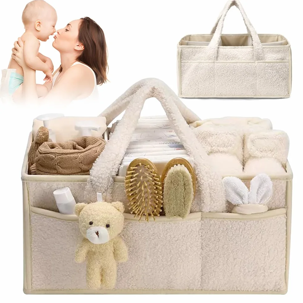 Organizer Pannolini, Portatile Organizer Fasciatoio per Neonati, Feltro Borsa per Pannolini per Bambini con Maniglia, Grande Organizzatore Fasciatoio Neonato per i Viaggi (Bianco) (Bianco)