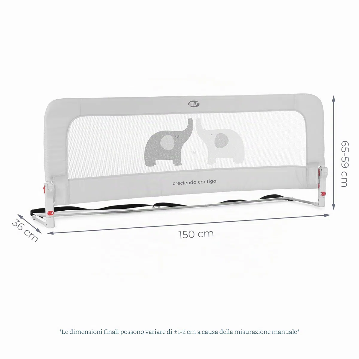 ms BabyWorld - Sponda per letto Baby Nest da 150 cm - Sponda di sicurezza pieghevole con 2 altezze regolabili, protezione anticaduta per lettino per bambini piccoli o adolescenti