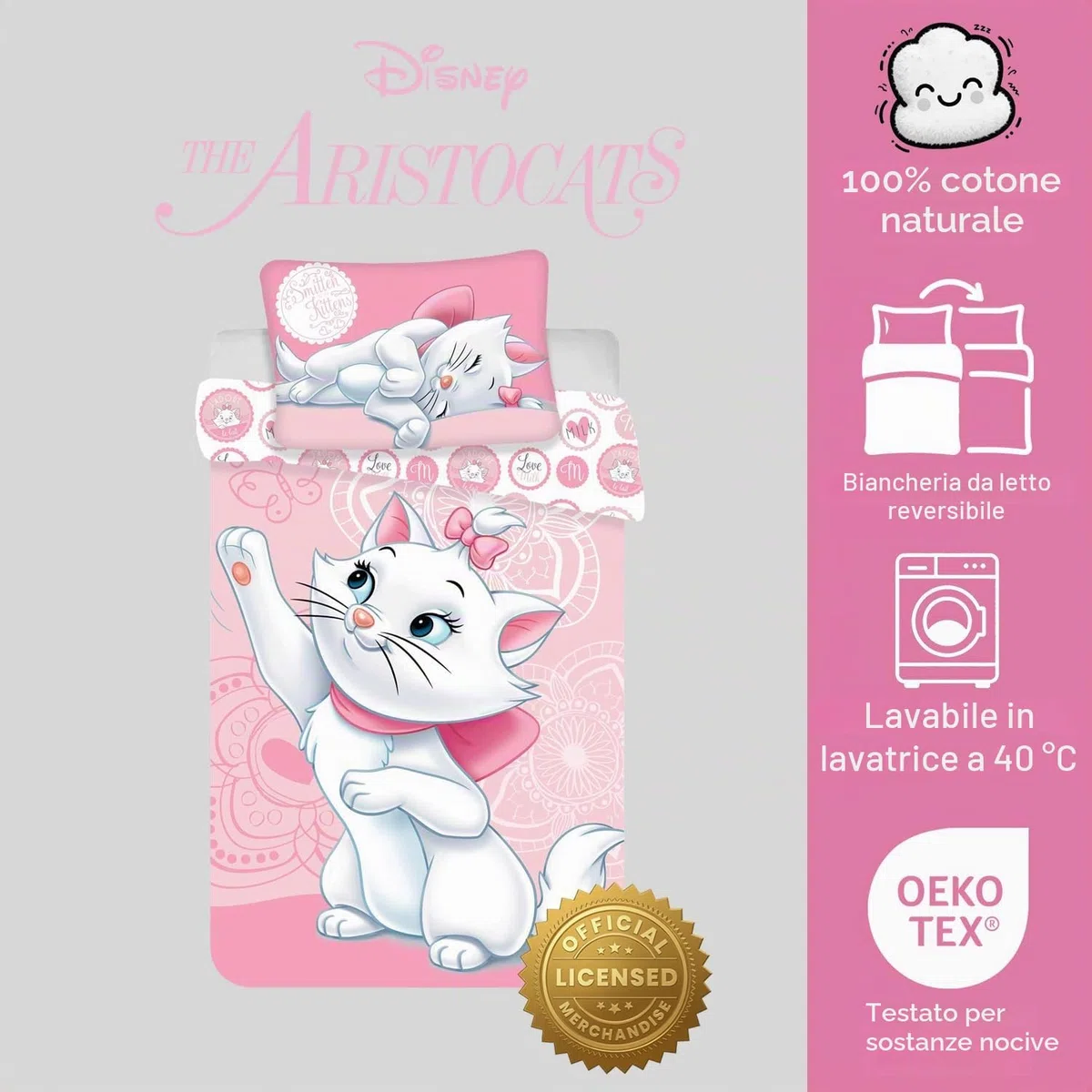 Marie Aristocats - Set copripiumino 100 x 135 + 40 x 60 cm
