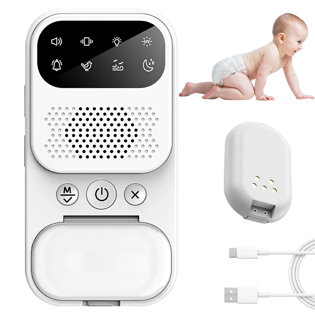Allarme Pipì per Bambini Senza Fili, Allarme Portatile per Pipì con Luce Notturna/Rumore Bianco Senza Fili, Allarme Pipì per Bambini Ricaricabile via USB, 3 Modalità di Funzionamento