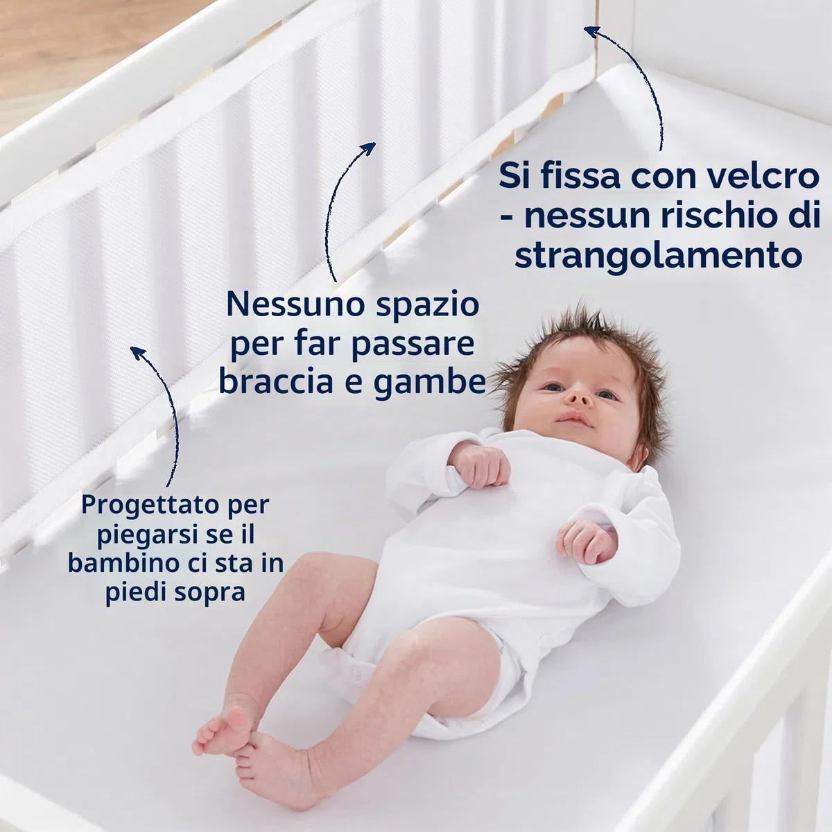 Purflo Paraurti traspirante per lettino, alternativa sicura ai tradizionali paracolpi per lettino, lavabile in lavatrice e facile da installare, elementi essenziali per bambini, bianco morbido