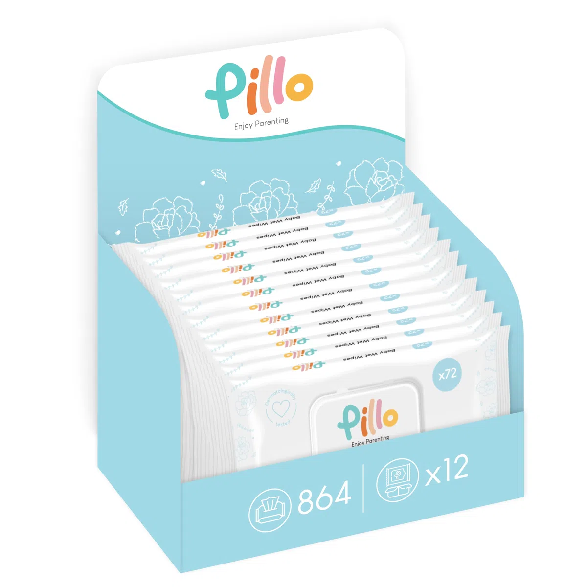 Pillo Salviette Neonato - 576x Salviettine Umidificate Bambini - 8 Confezioni da 72 Salviette Baby Disinfettanti - 99,6% di Ingredienti di Origine Naturale con Aloe Vera e Acqua Attiva di Avena