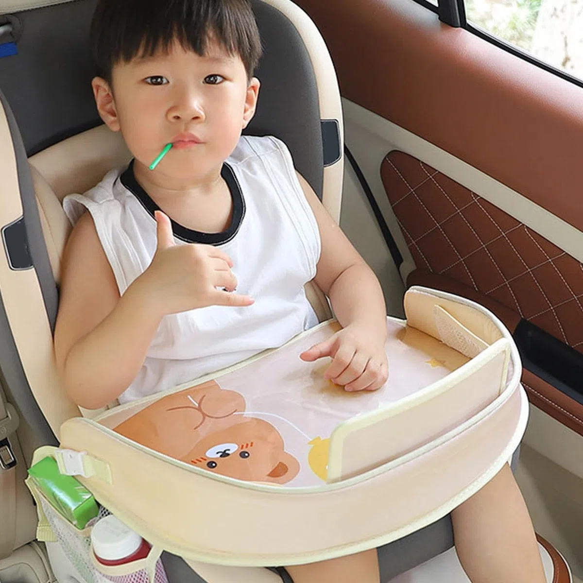 Vassoio per seggiolino auto per bambini, vassoio da viaggio per bambini, organizer da scrivania di grande capacità, robusto tavolo per snack e attività, per libri, tablet, bevande, viaggi su