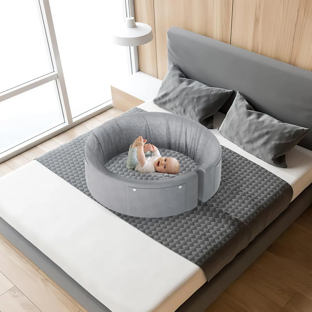 Ikodm Griglia di protezione per il letto, 200 cm, per bambini, regolabile in altezza, protezione per i bordi del letto, deformabile, ringhiera di sicurezza, per lettino, letto a molle, grigio, 9097
