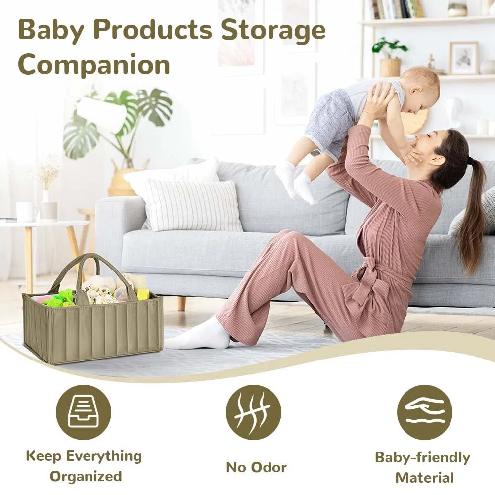 Organizzatore Pannolini del Bambino, Organizer Portatile con Scomparti Rimovibili Pieghevole in Feltro, Grande Capacità Morbido per Salviette Umidificate e Articoli